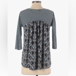 NWT| Size Small |Loft | Blue Striped and Patterned Cotton 3/4 Sleeve Top